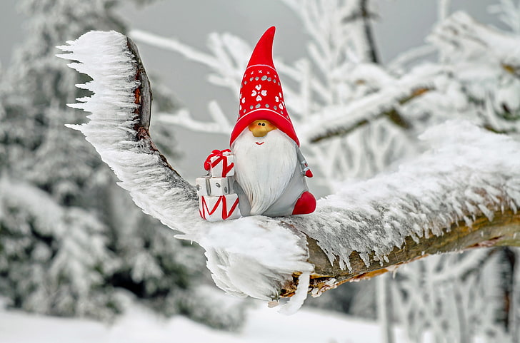 ilustrasi gnome, santa claus, natal, salju, es, Wallpaper HD