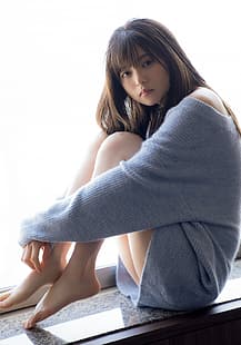 Saito Asuka, 여성, 실내 여성, 아시아인, 일본 여성, 스웨터 드레스, HD 배경 화면 HD wallpaper