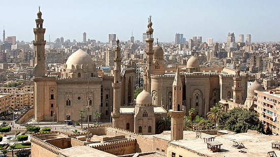 スルタンハッサンの歴史的、モスクマドラサ、都市、モスク、建物、カイロ、観光名所、エジプト、古代エジプト、古代史、大都市、ユネスコ世界遺産、古代、宗教、尖塔、 HDデスクトップの壁紙 HD wallpaper