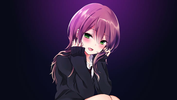 Anime, Anime Girls, lange Haare, lila Haare, grüne Augen, HD-Hintergrundbild