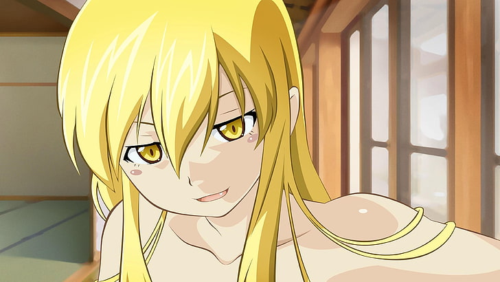 аниме, аниме девушки, ошино шинобу, блондинка, длинные волосы, Monogatari Series, HD обои