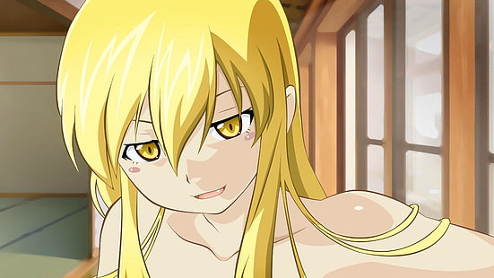 аниме, аниме девушки, ошино шинобу, блондинка, длинные волосы, Monogatari Series, HD обои HD wallpaper