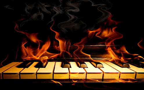 la musica ambrata del fuoco è divina Arte astratta 3D e CG HD, luce, musica, fuoco, pianoforte, ambra, Sfondo HD HD wallpaper