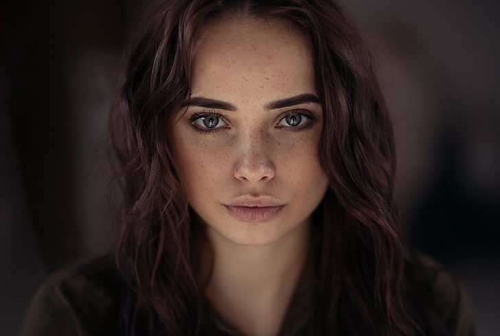 women, face, portrait, gray eyes, freckles, HD wallpaper