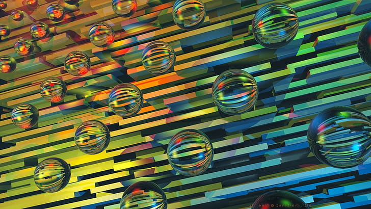 seni digital cgi garis berwarna-warni bola 3d transparansi 3d blok abstrak, Wallpaper HD