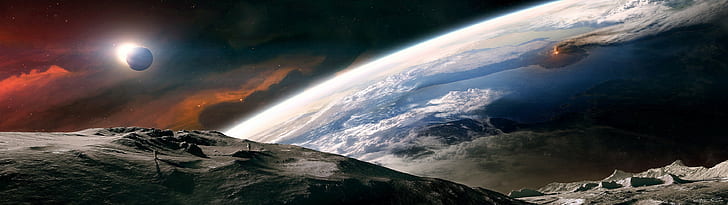 ศิลปะอวกาศอวกาศนักบินอวกาศดาวเคราะห์ศิลปะดิจิตอลจอแสดงผลหลายจอ, วอลล์เปเปอร์ HD