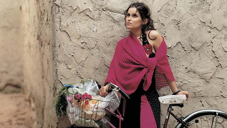 women's pink knitted poncho, nelly furtado, clothes, wall, products, bicycle, HD wallpaper