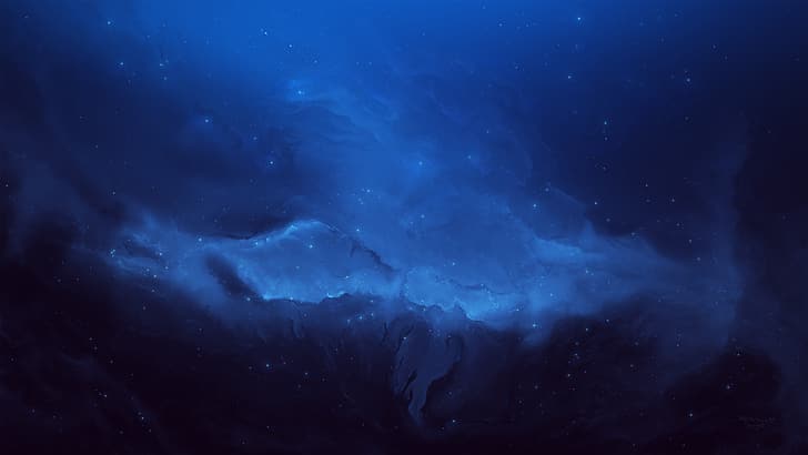 Starkiteckt, space, blue, abstract, nebula, stars, HD wallpaper