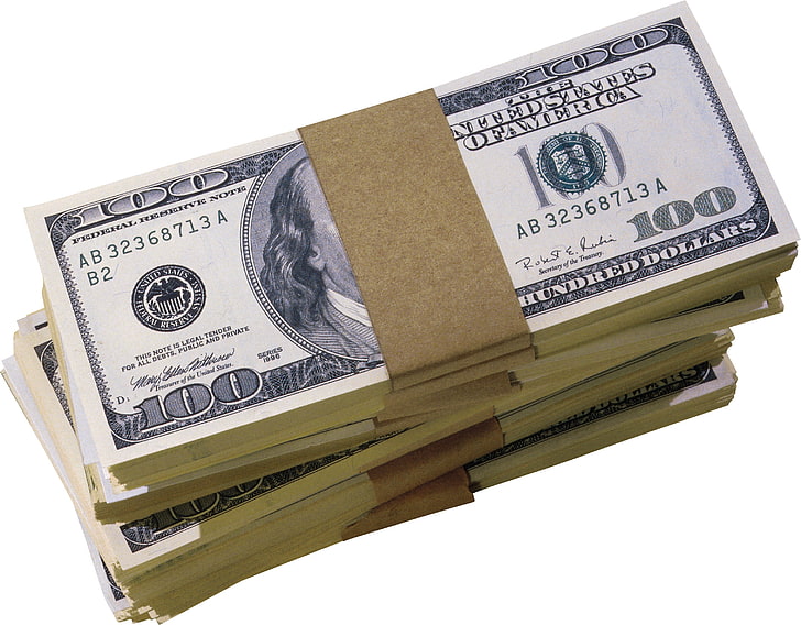 100 US dollar banknote bundle, pack, dollar, bucks, money, white background, HD wallpaper