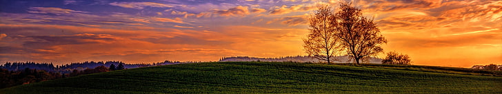 landscape, triple screen, sunset, HD wallpaper