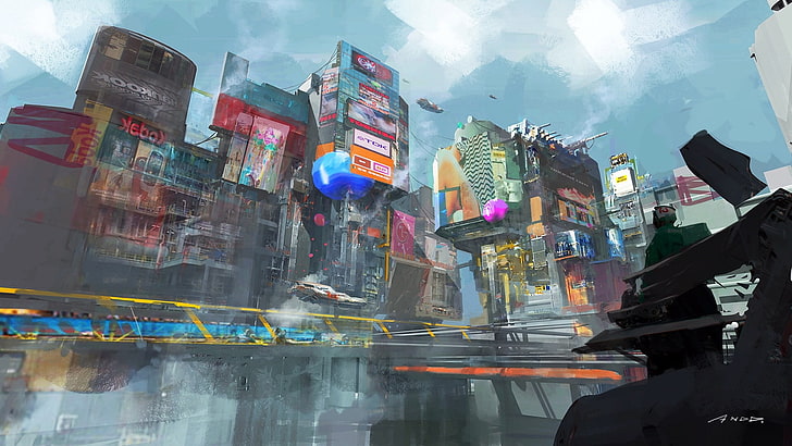 cyberpunk, futurista, Yi Liu, arte conceptual, ciudad futurista, obra de arte, Fondo de pantalla HD