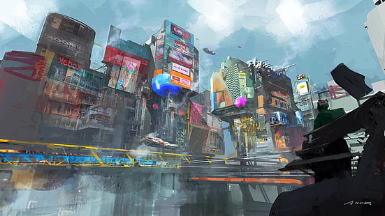 cyberpunk, futurystyczny, Yi Liu, grafika koncepcyjna, futurystyczne miasto, grafika, Tapety HD HD wallpaper
