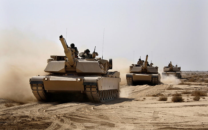 trzy szare czołgi bojowe, czołg, USA, zbroja, sprzęt wojskowy, M1A2 Abrams, Tapety HD