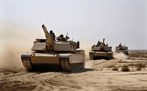 3つの灰色の戦車、戦車、アメリカ、装甲、軍事装備、M1A2エイブラムス、 HDデスクトップの壁紙 HD wallpaper