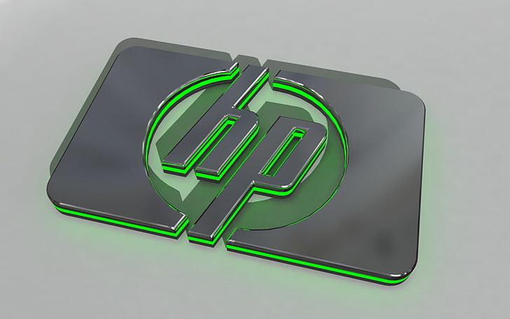 Hp Glow, серебряная эмблема HP, компьютеры, HP, зеленый, логотип, компьютер, свечение, HD обои