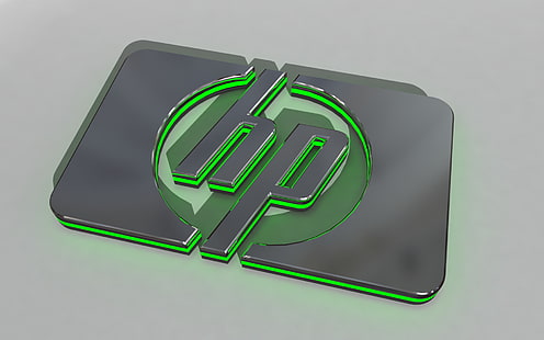 Hp Glow, lambang HP berwarna perak, Komputer, HP, hijau, logo, komputer, glow, Wallpaper HD HD wallpaper