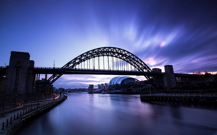 jembatan, kabut, matahari terbit, Jembatan Tyne, jembatan lengkung, paparan panjang, Wallpaper HD