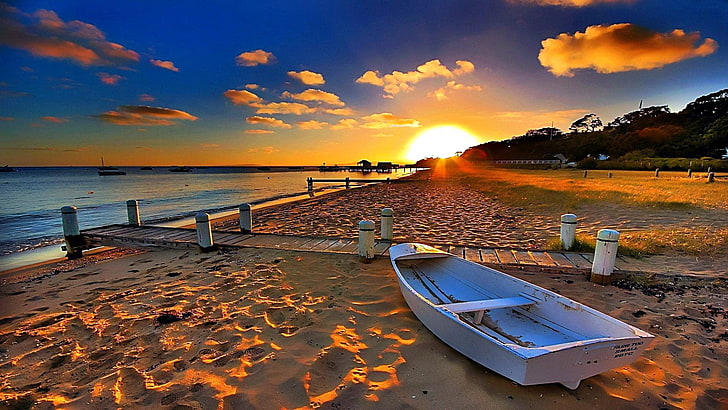 sky, sunset, shore, sea, horizon, cloud, water, sunray, coast, beach, evening, ocean, australia, HD wallpaper