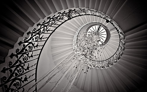 b w, spiral, staircase, stairs, HD wallpaper HD wallpaper