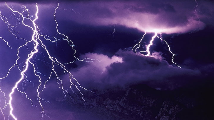 紫の雷の壁紙、サンダーボルト、嵐、空、 HDデスクトップの壁紙