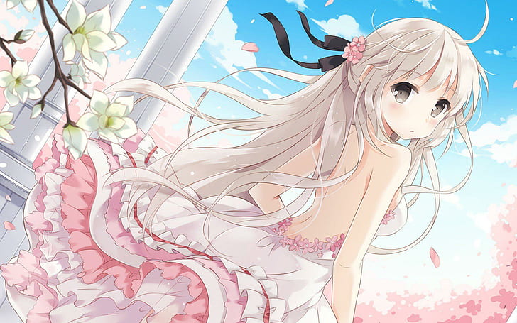 Anime girl, bonito, primavera, flores de cerejeira, ACG, anime japonês, anime girl, bonito, primavera, flores de cerejeira, anime japonês, HD papel de parede