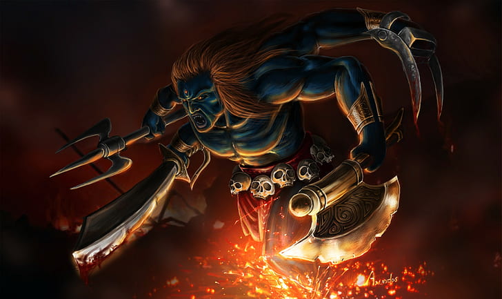 abstract, Shiva, weapon, angry, burning, blood, HD wallpaper