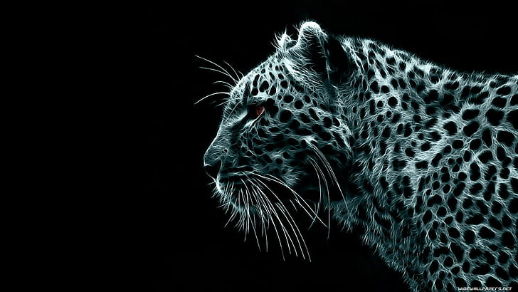ヒョウ、黒背景、フラクタル、動物、デジタルアート、シンプルな背景、ヒョウ（動物）、 HDデスクトップの壁紙
