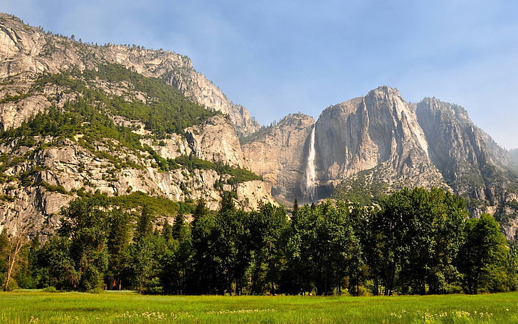 gray rocky mountain, mountains, landscape, waterfall, Yosemite Falls, HD wallpaper