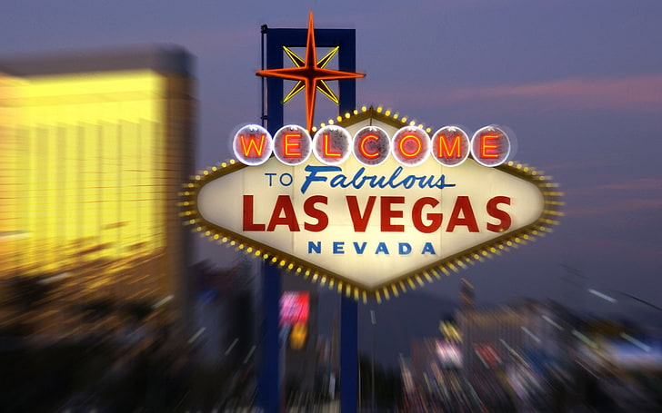 Las Vegas, paisaje urbano, signos, neón, desenfoque de movimiento, ciudad, Estados Unidos, bokeh, Fondo de pantalla HD