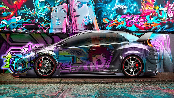 ออกแบบ สไตล์ กราฟฟิตี ฮอนด้า ทาสี Photoshop s Civic JDM ญี่ปุ่น Civici 2014 คริสตัล el Tony Cars Type-R โปร่งใส Tony Kokhan มุมมองด้านข้าง หลากสี สีสดใส Taipa er, วอลล์เปเปอร์ HD