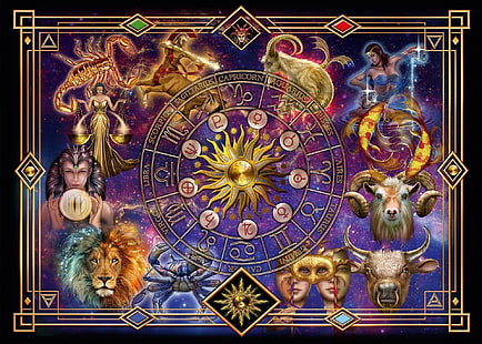 Künstlerisch, Tierkreis, Diagramm, Horoskop, HD-Hintergrundbild HD wallpaper