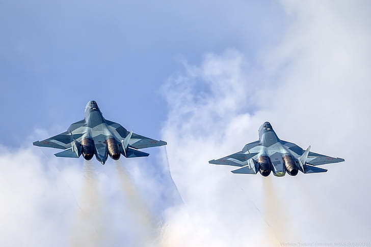 Fuerza aérea rusa, Sukhoi Su-57, aviones de combate, Fondo de pantalla HD