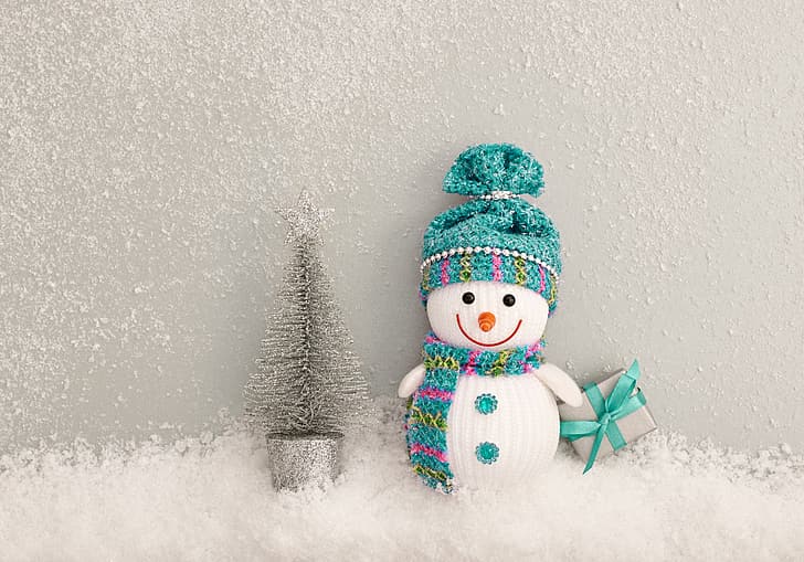 winter, snow, snowflakes, New Year, Christmas, snowman, happy, Merry Christmas, Xmas, decoration, HD wallpaper