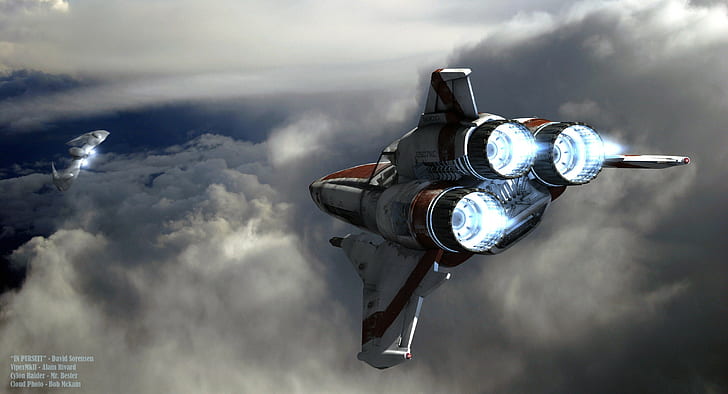 Raumschiff, Weltraum, Science-Fiction, digitale Kunst, Himmel, Wolken, Battlestar Galactica, futuristisch, Zylonen, HD-Hintergrundbild
