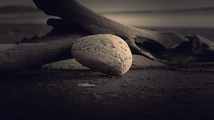 pietra grigia, pietre, legno, scuro, Sfondo HD