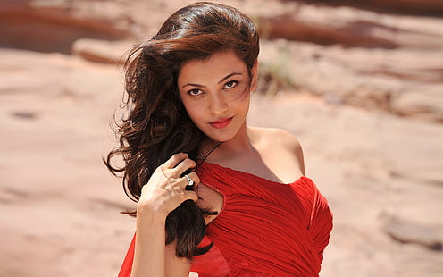 Kajal Agarwal, celebrità indiane, ragazze, ragazze desi, rosso, vestito, Sfondo HD HD wallpaper