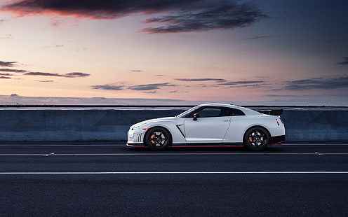 Widok z boku białego samochodu Nissan GT-R R35, Nissan, GT, R, R35, biały, samochód, widok z boku, Tapety HD HD wallpaper