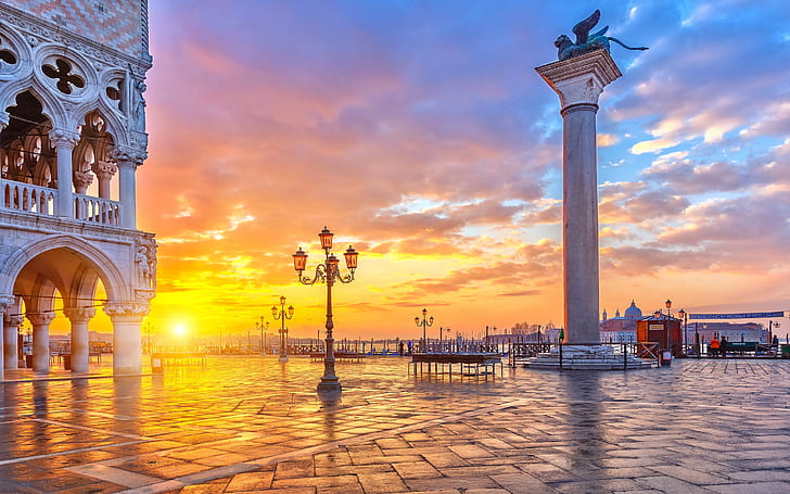 Italy Sunrises And Sunsets Venice Street Lights Sun Cities 374, HD wallpaper