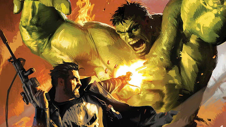 Hulk Comic Character Punisher Artwork Marvel Comics Картини за десктоп, наказващият срещу невероятна hulk живопис, комикси, произведения на изкуството, характер, комикс, работен плот, hulk, marvel, картинки, наказвач, HD тапет