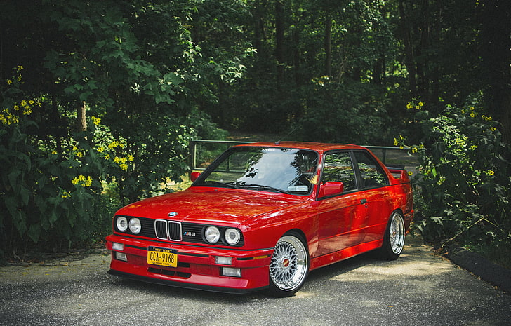 röd BMW E30 coupe, BMW, röd, tuning, e30, HD tapet