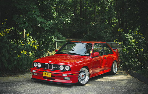 röd BMW E30 coupe, BMW, röd, tuning, e30, HD tapet HD wallpaper
