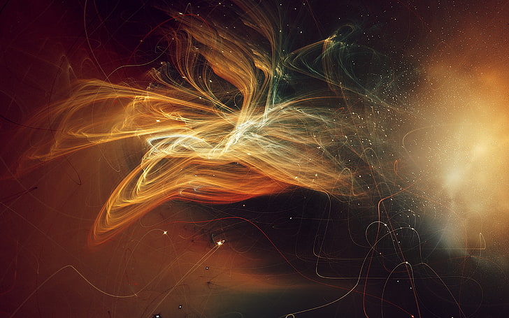 orange and black abstract painting, digital art, space, universe, stars, light trails, abstract, nebula, HD wallpaper
