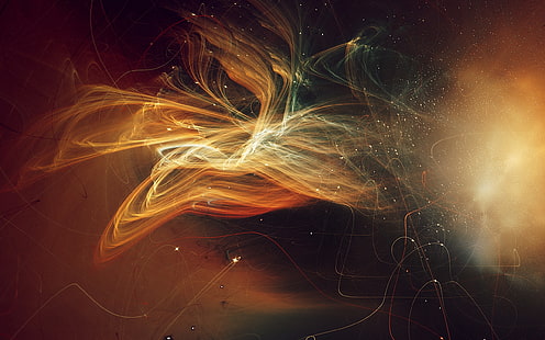 lukisan abstrak oranye dan hitam, seni digital, ruang, alam semesta, bintang, jalur cahaya, abstrak, nebula, Wallpaper HD HD wallpaper