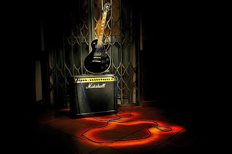 Black Marshal amplificador de guitarra, música, fondo, guitarra, Fondo de pantalla HD HD wallpaper