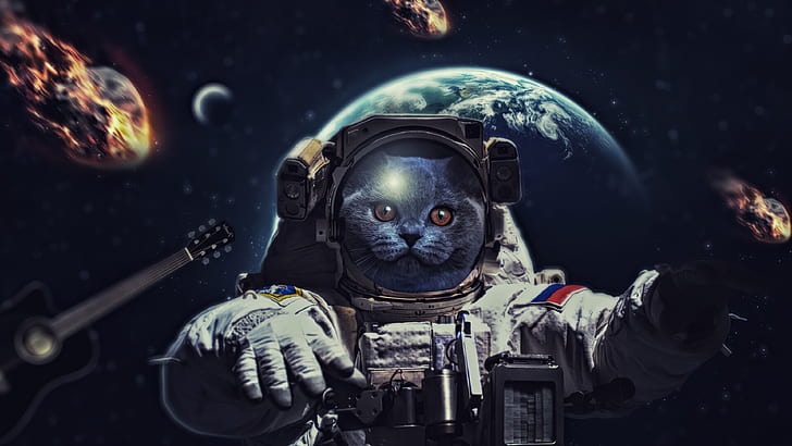 Science-Fiction, Astronaut, Katze, Weltraum, HD-Hintergrundbild