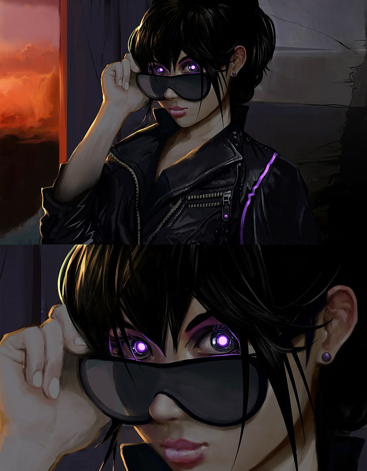 Cyberpunk, Futuristic, Purple Eyes, Glasses, cyberpunk, futuristic, purple eyes, glasses, HD wallpaper