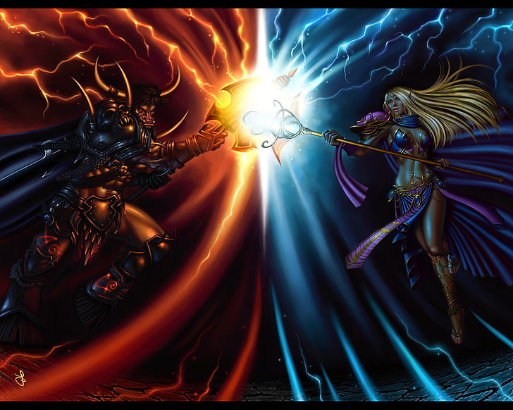 warrior and wizard character illustration, fantasy, welcome, magic, evil, HD wallpaper