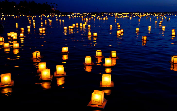 Candle HD, paper lantern on water, photography, candle, HD wallpaper