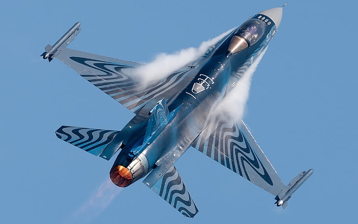 F-16 Fighter Jets, син и сив боен самолет, Самолети / Самолети,, самолет, самолет, HD тапет