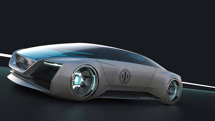 gray sports car, car, render, Audi, vehicle, futuristic, HD wallpaper